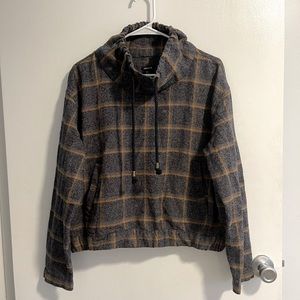 Forever 21 plaid sweatshirt with elastic bottom and drawstring tie neck